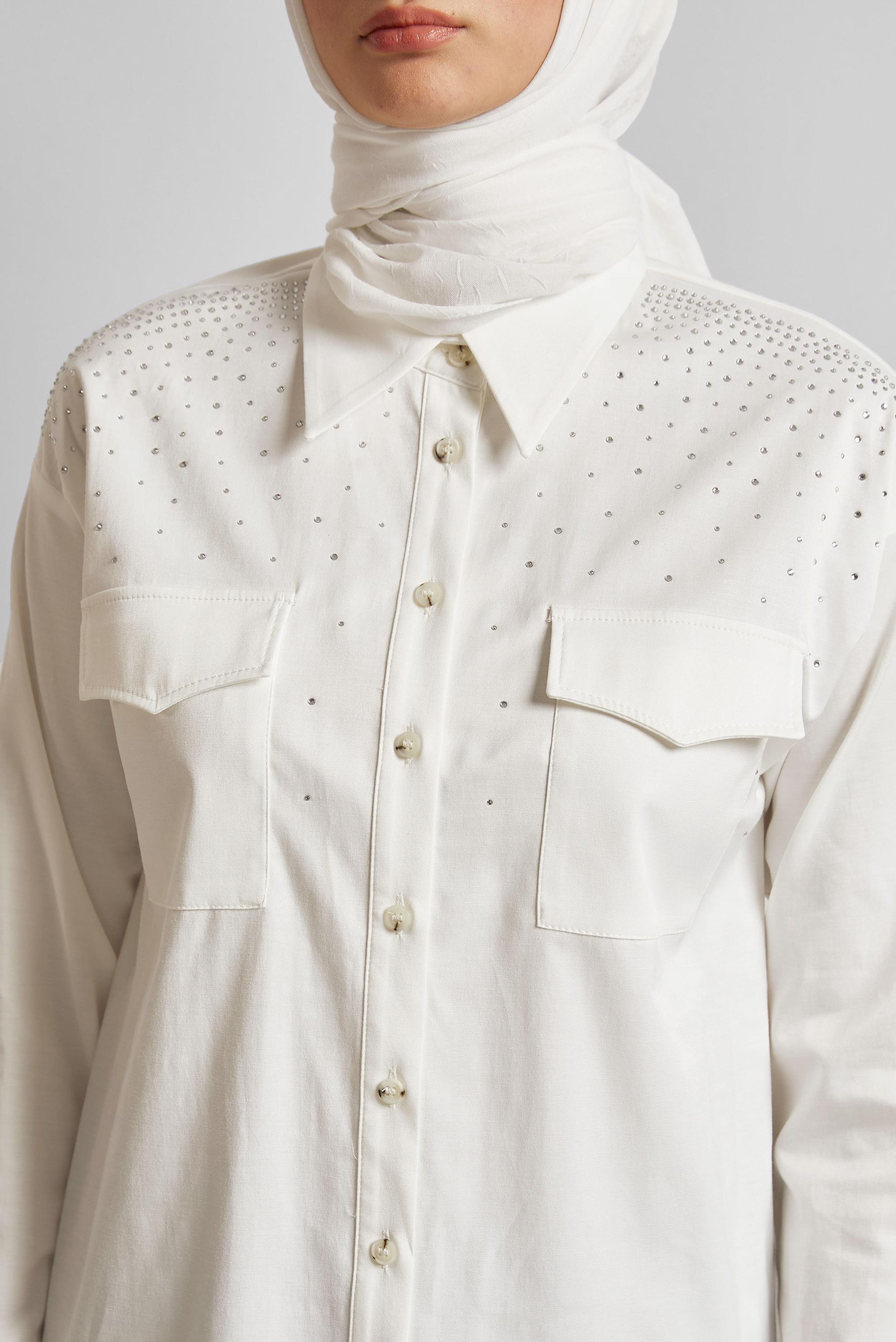 Tesettür giyim BEYAZ PAMUKLU TAŞLI TUNİK 45738