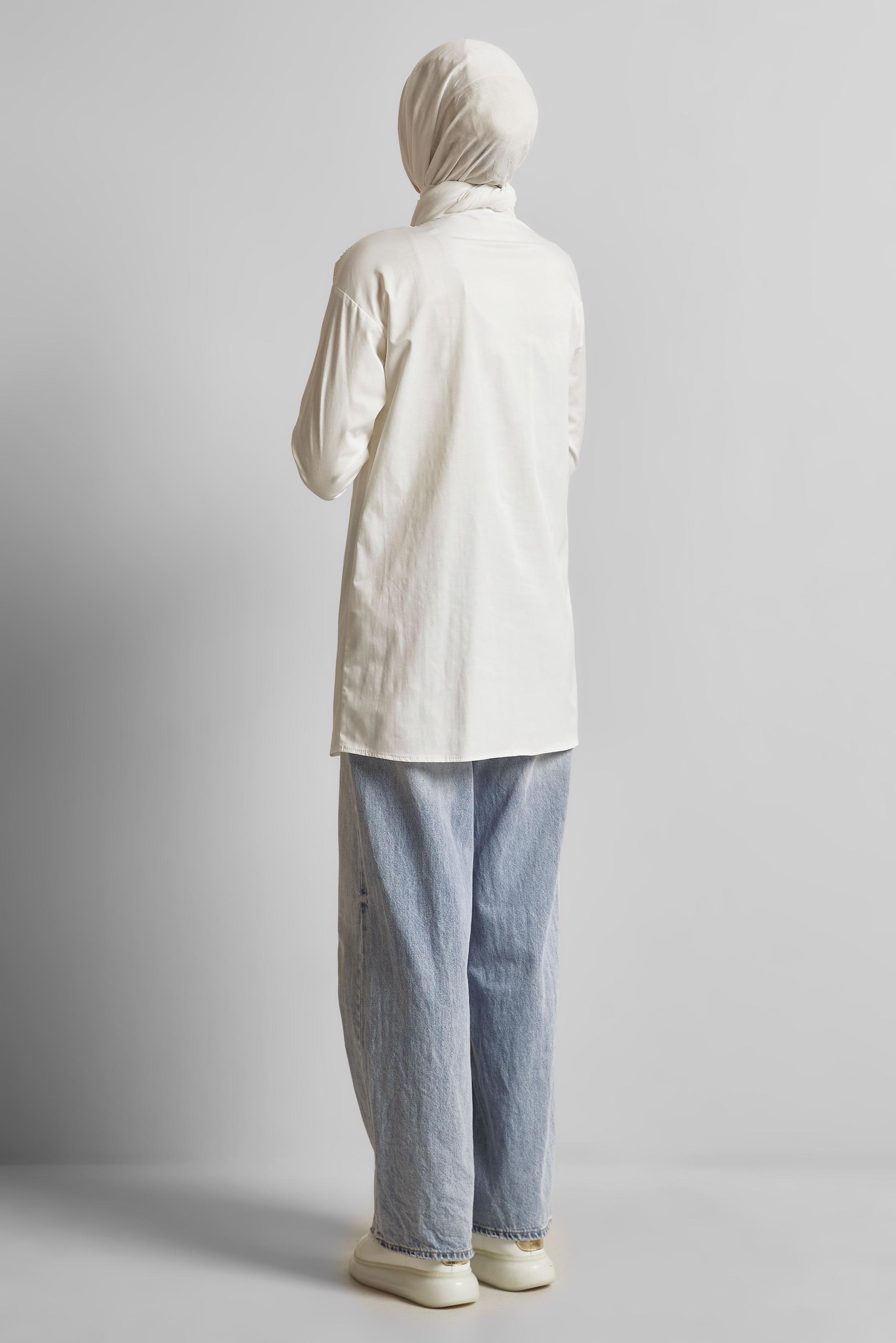 Tesettür giyim BEYAZ PAMUKLU TAŞLI TUNİK 45738