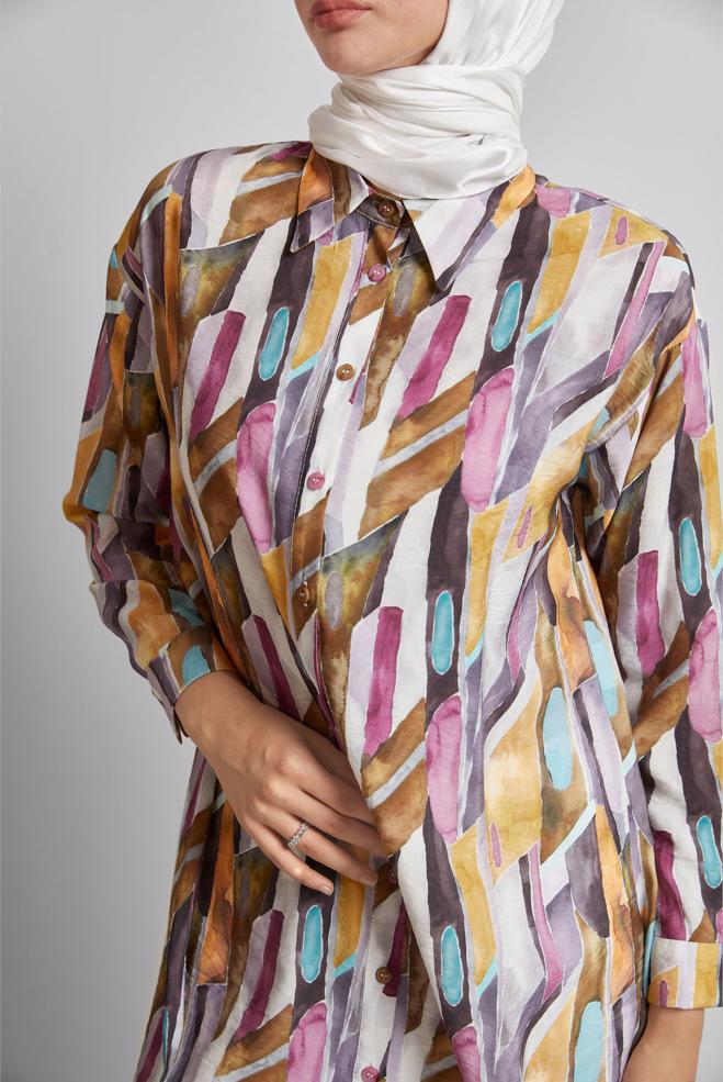 Hijab-Kleidung GELB GEMUSTERTE TUNIKA 45746 - ALVİNA