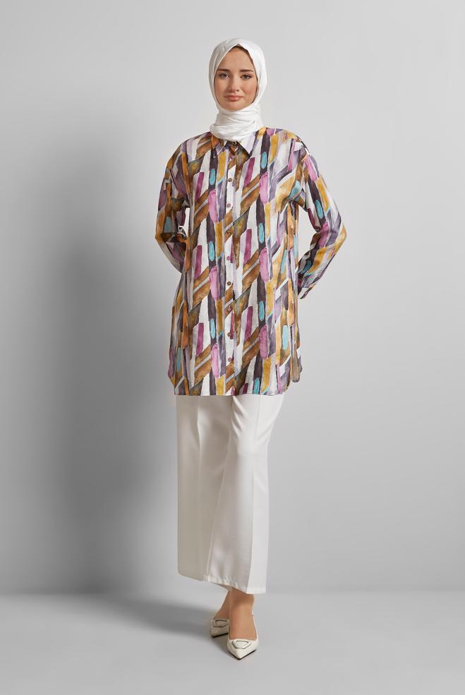 Hijab-Kleidung GELB GEMUSTERTE TUNIKA 45746 - ALVİNA