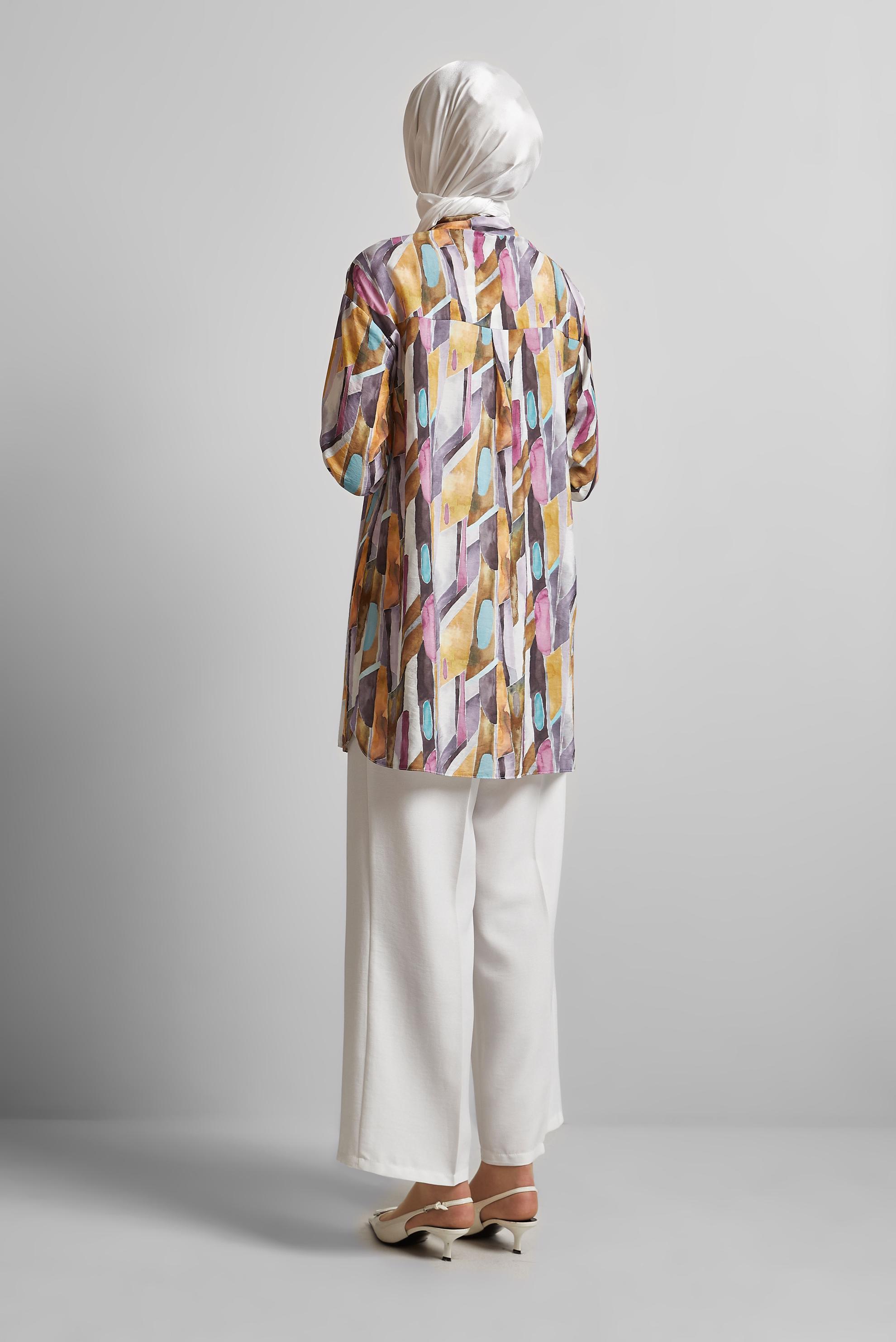 Tesettür giyim SARI DESENLİ TUNİK 45746