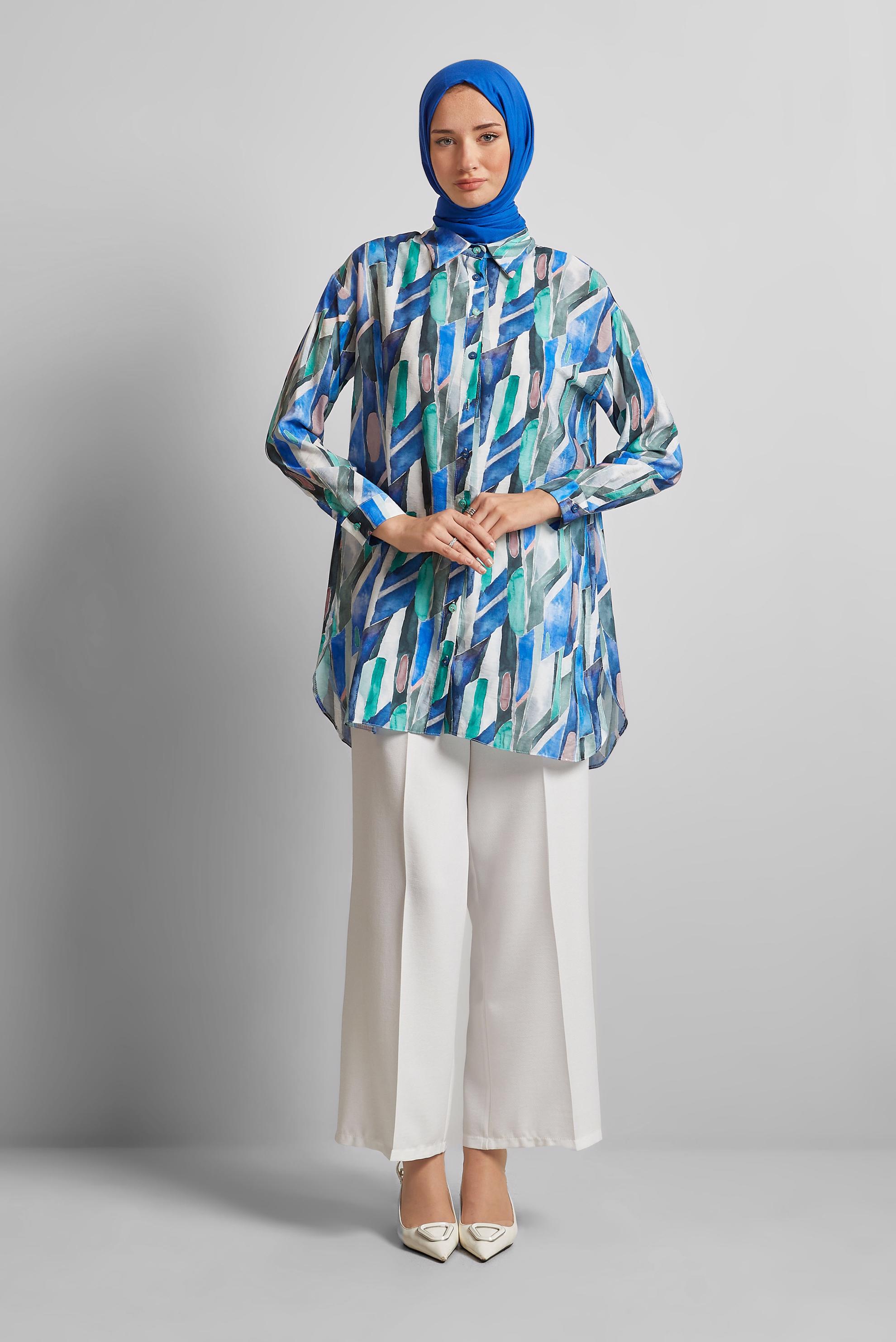 Tesettür giyim LACİVERT DESENLİ TUNİK 45746