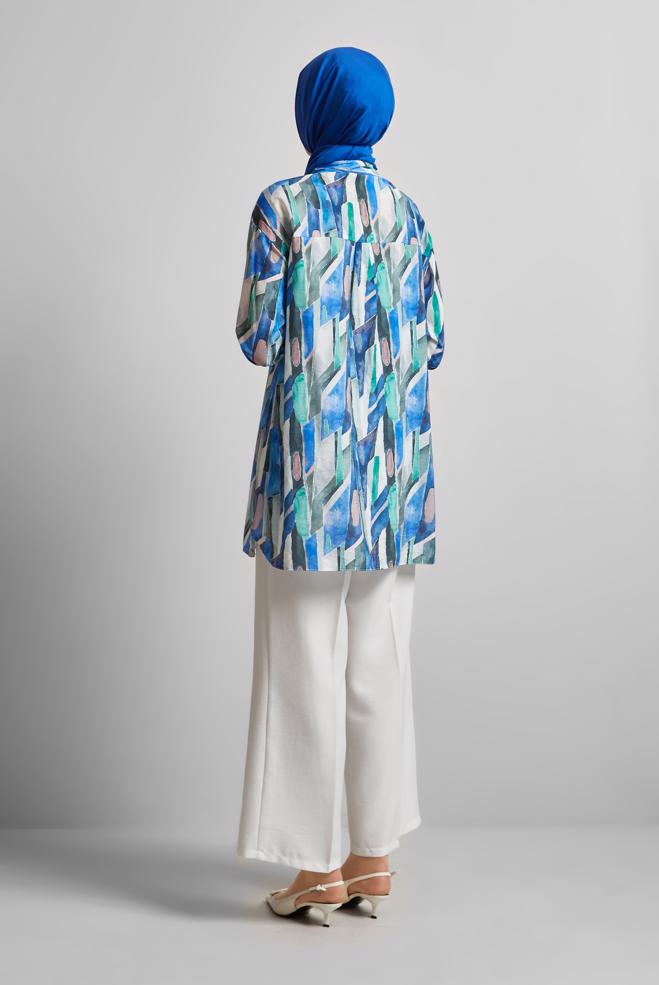 Hijab-Kleidung NAVY BLAU GEMUSTERTE TUNIKA 45746 - ALVİNA