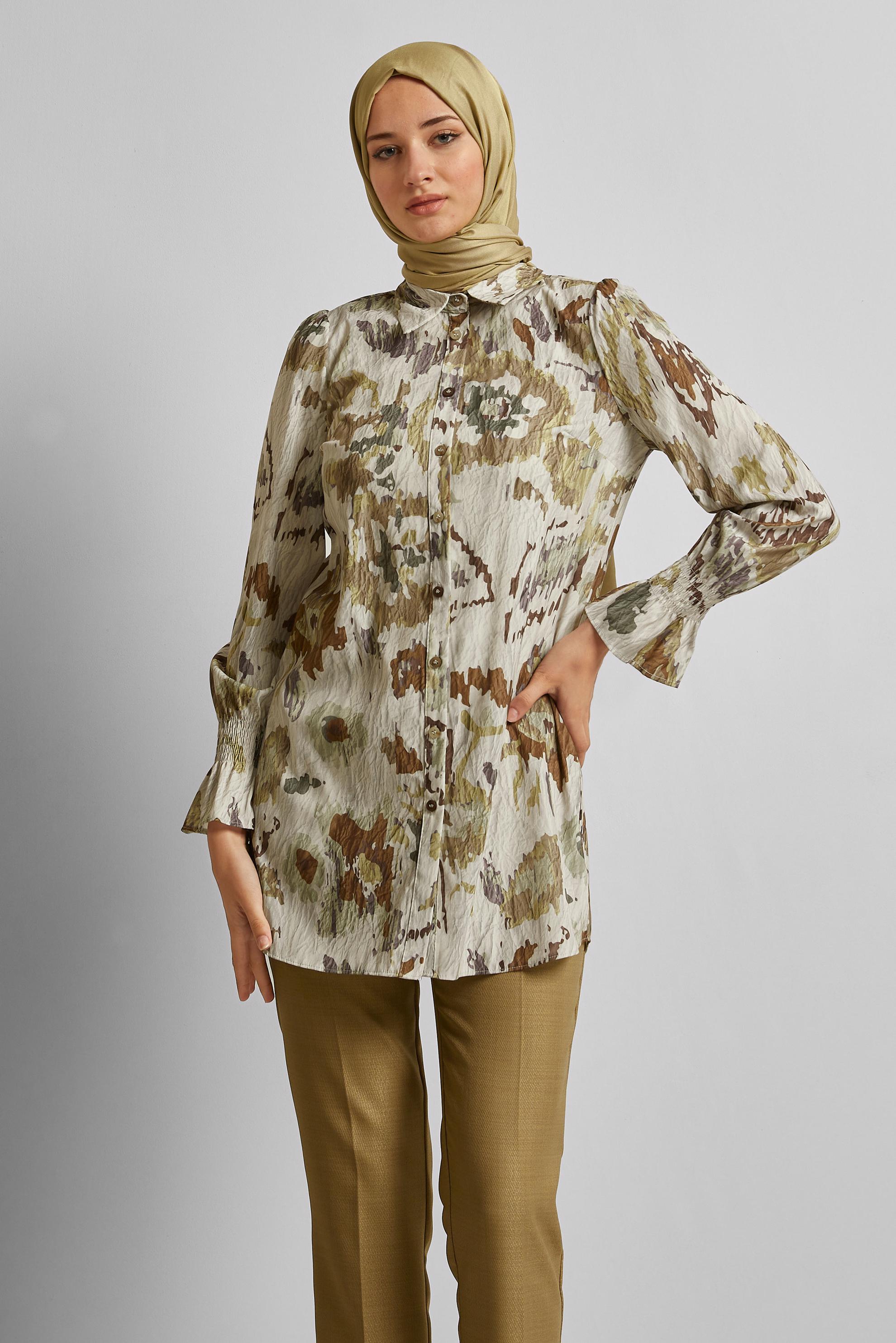 Tesettür giyim KAHVE DESENLİ TUNİK 45748