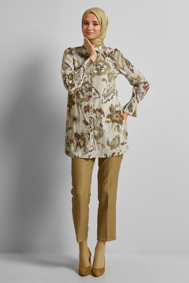 Tesettür giyim KAHVE DESENLİ TUNİK 45748 - ALVİNA