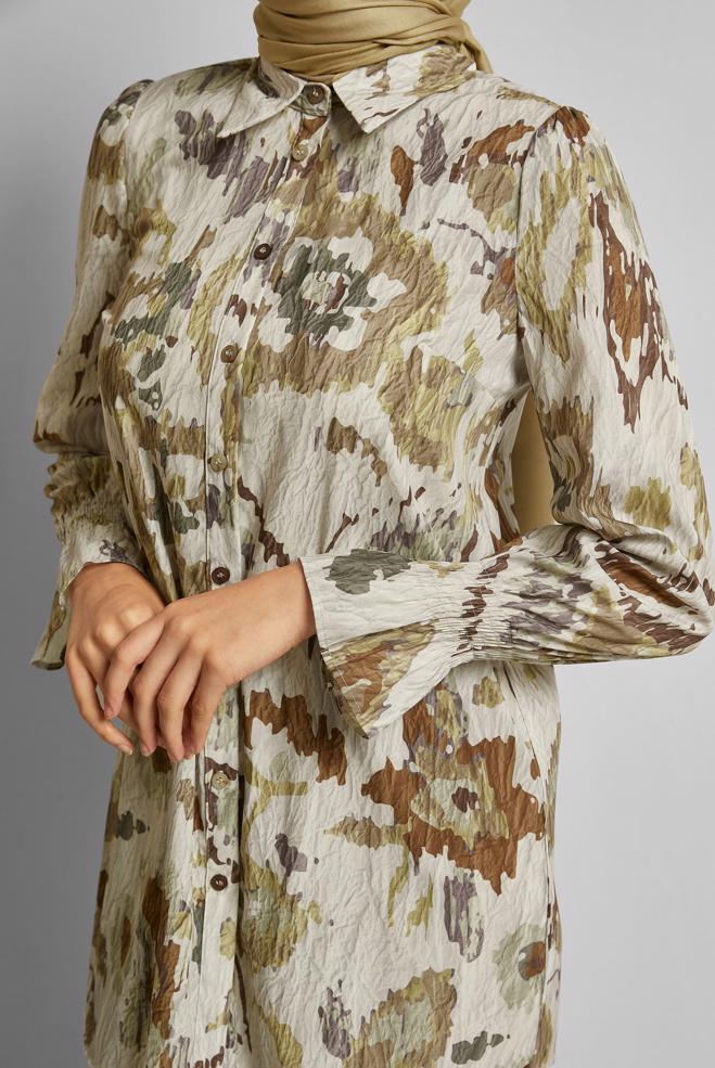 Tesettür giyim KAHVE DESENLİ TUNİK 45748 - ALVİNA