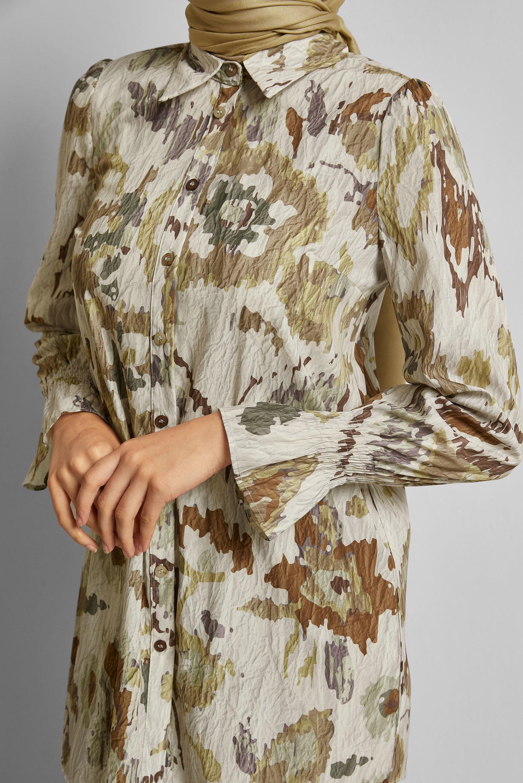 Tesettür giyim KAHVE DESENLİ TUNİK 45748