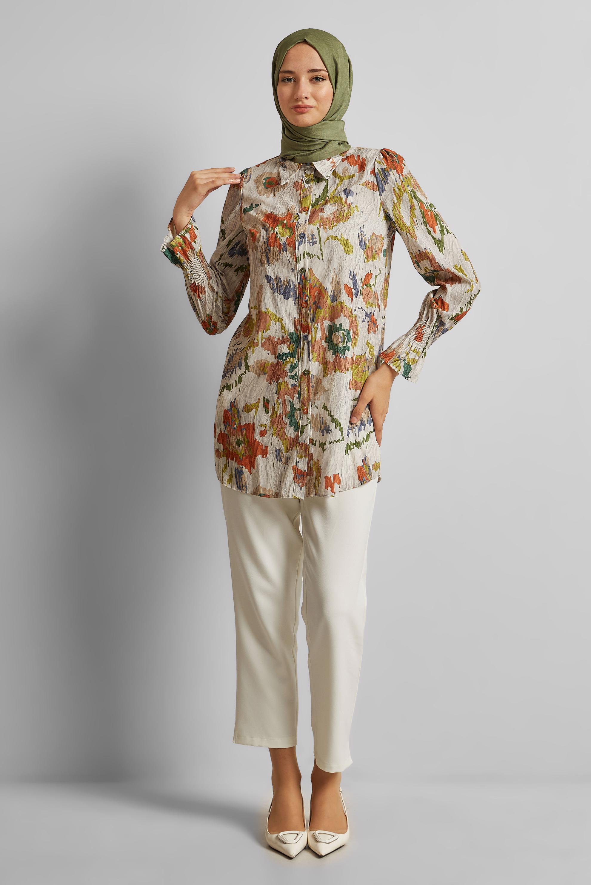 Tesettür giyim YEŞİL DESENLİ TUNİK 45748