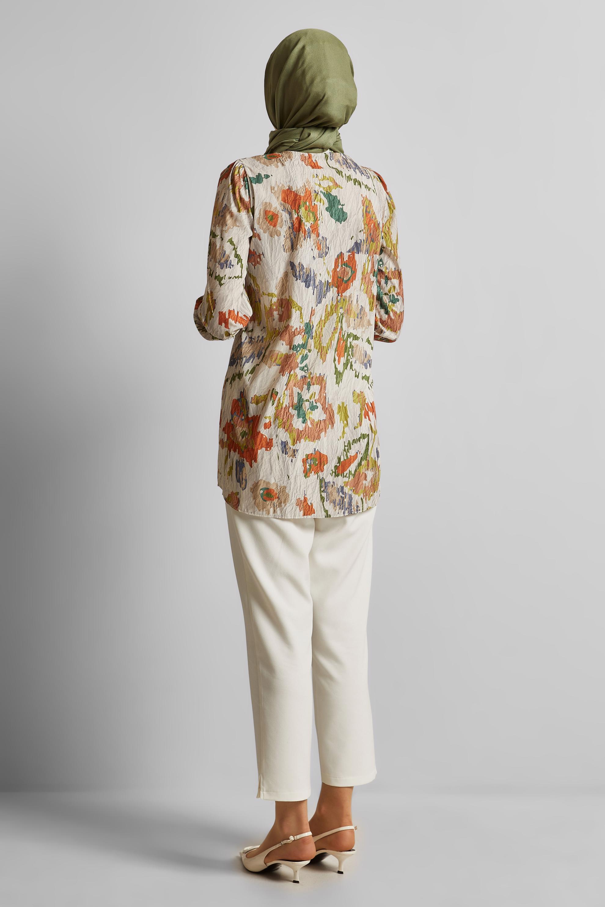 Tesettür giyim YEŞİL DESENLİ TUNİK 45748