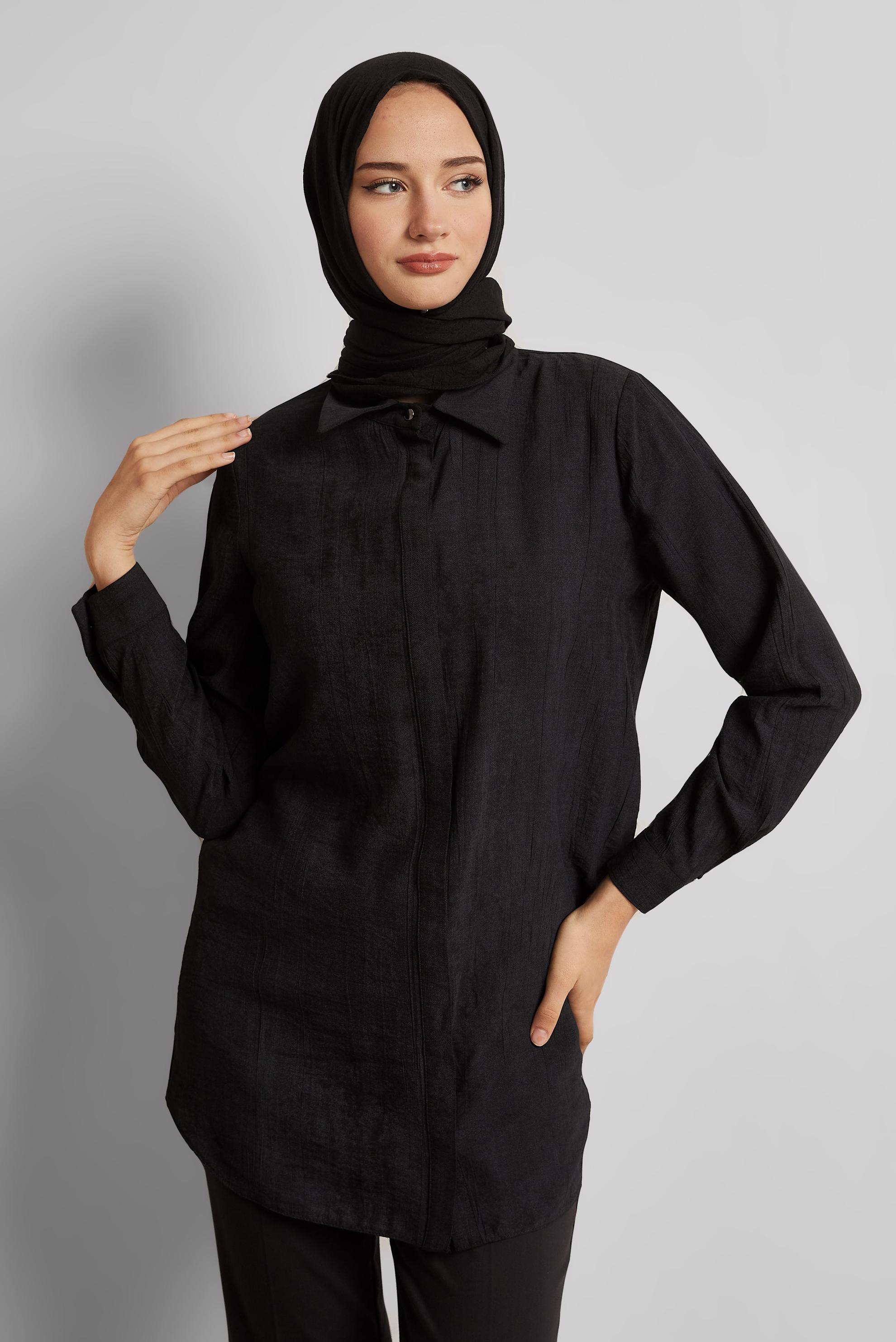Vêtements hijab NOIR TUNIQUE COL CHEMISE 45764