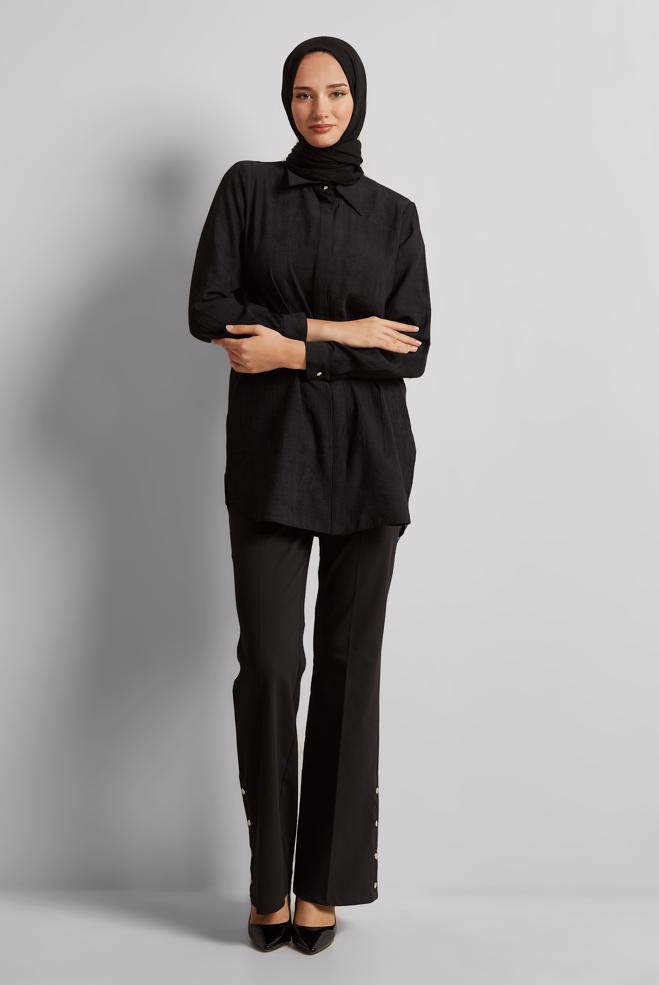 Vêtements hijab NOIR TUNIQUE COL CHEMISE 45764 - ALVİNA
