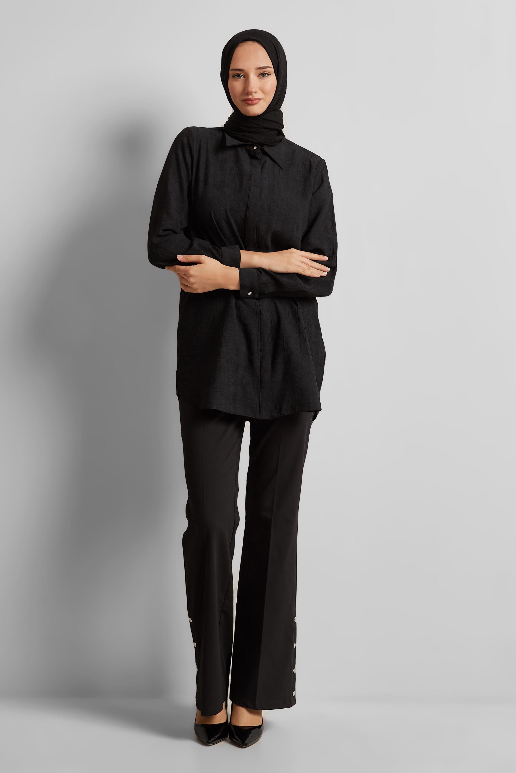 Vêtements hijab NOIR TUNIQUE COL CHEMISE 45764