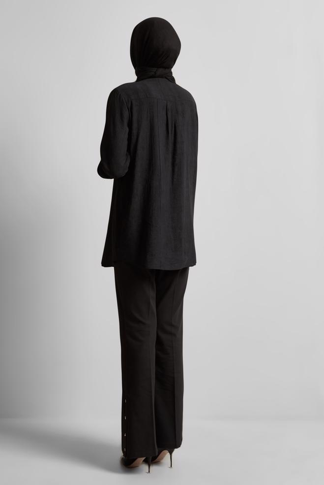 Vêtements hijab NOIR TUNIQUE COL CHEMISE 45764 - ALVİNA