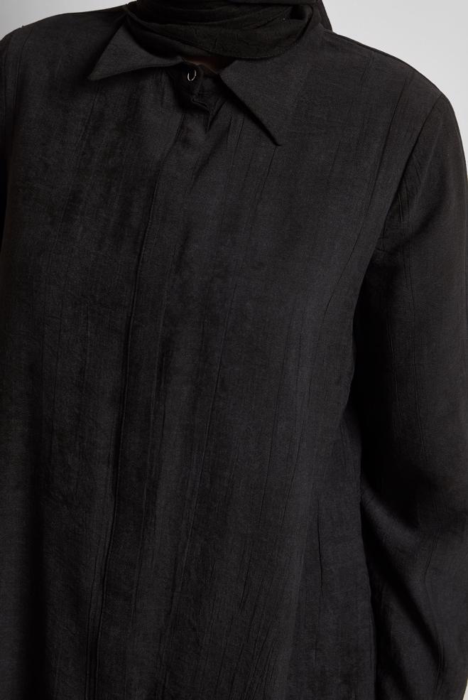 Vêtements hijab NOIR TUNIQUE COL CHEMISE 45764 - ALVİNA