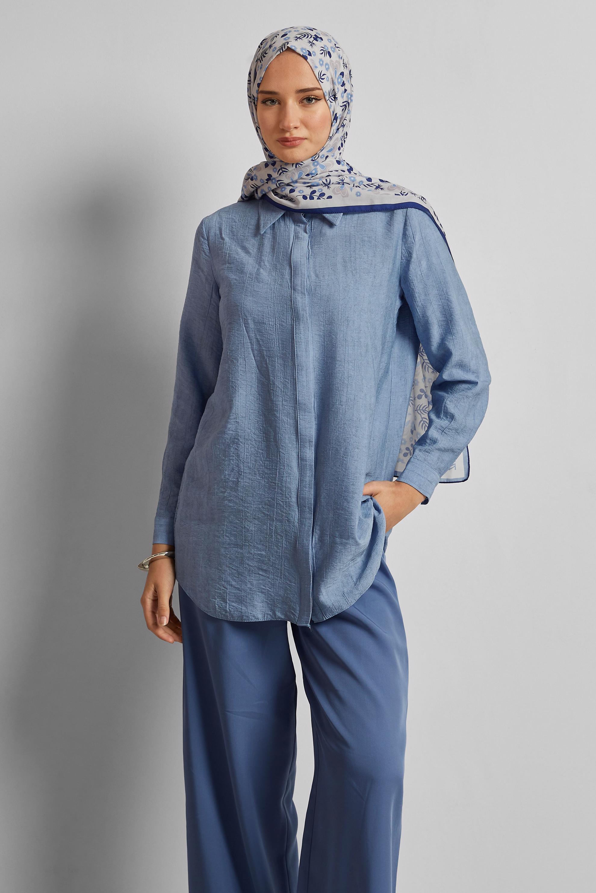 Vêtements hijab BLEU TUNIQUE COL CHEMISE 45764