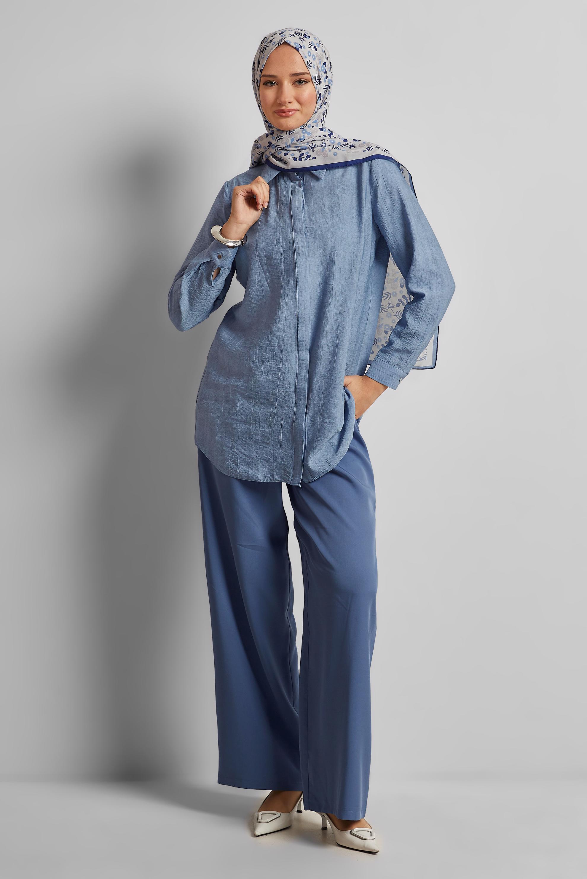 Vêtements hijab BLEU TUNIQUE COL CHEMISE 45764