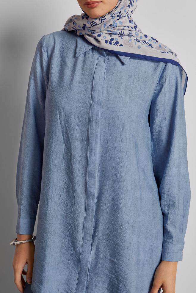 Vêtements hijab BLEU TUNIQUE COL CHEMISE 45764 - ALVİNA