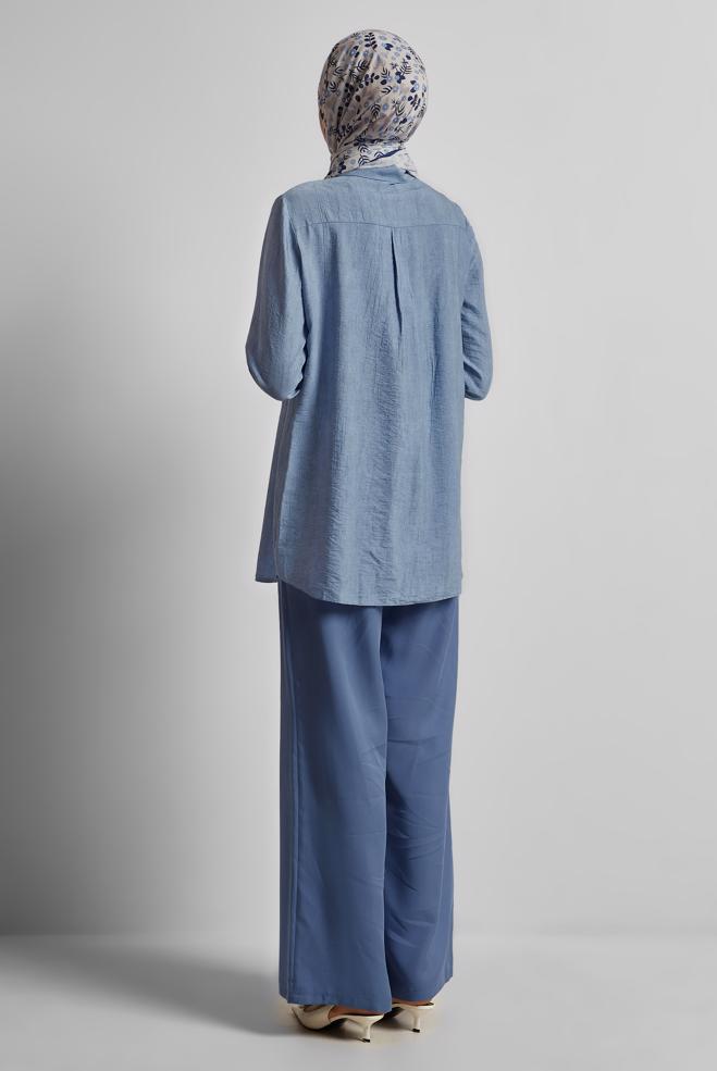 Vêtements hijab BLEU TUNIQUE COL CHEMISE 45764 - ALVİNA