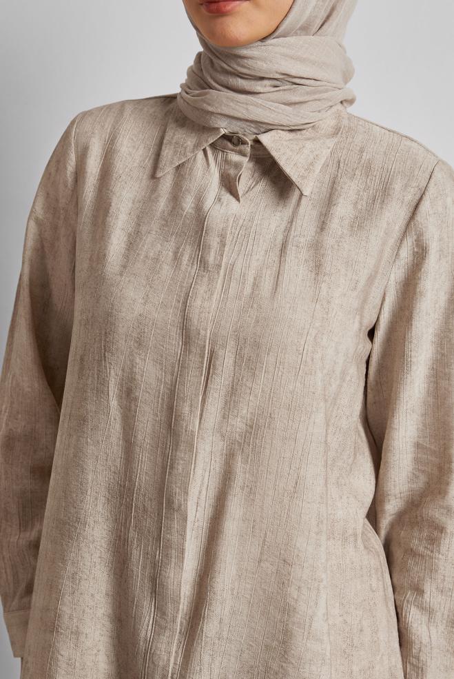 Vêtements hijab BEIGE TUNIQUE COL CHEMISE 45764 - ALVİNA