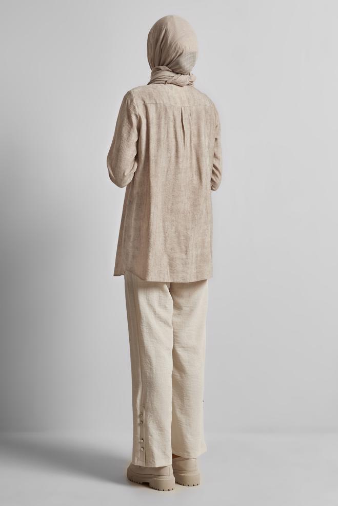 Vêtements hijab BEIGE TUNIQUE COL CHEMISE 45764 - ALVİNA