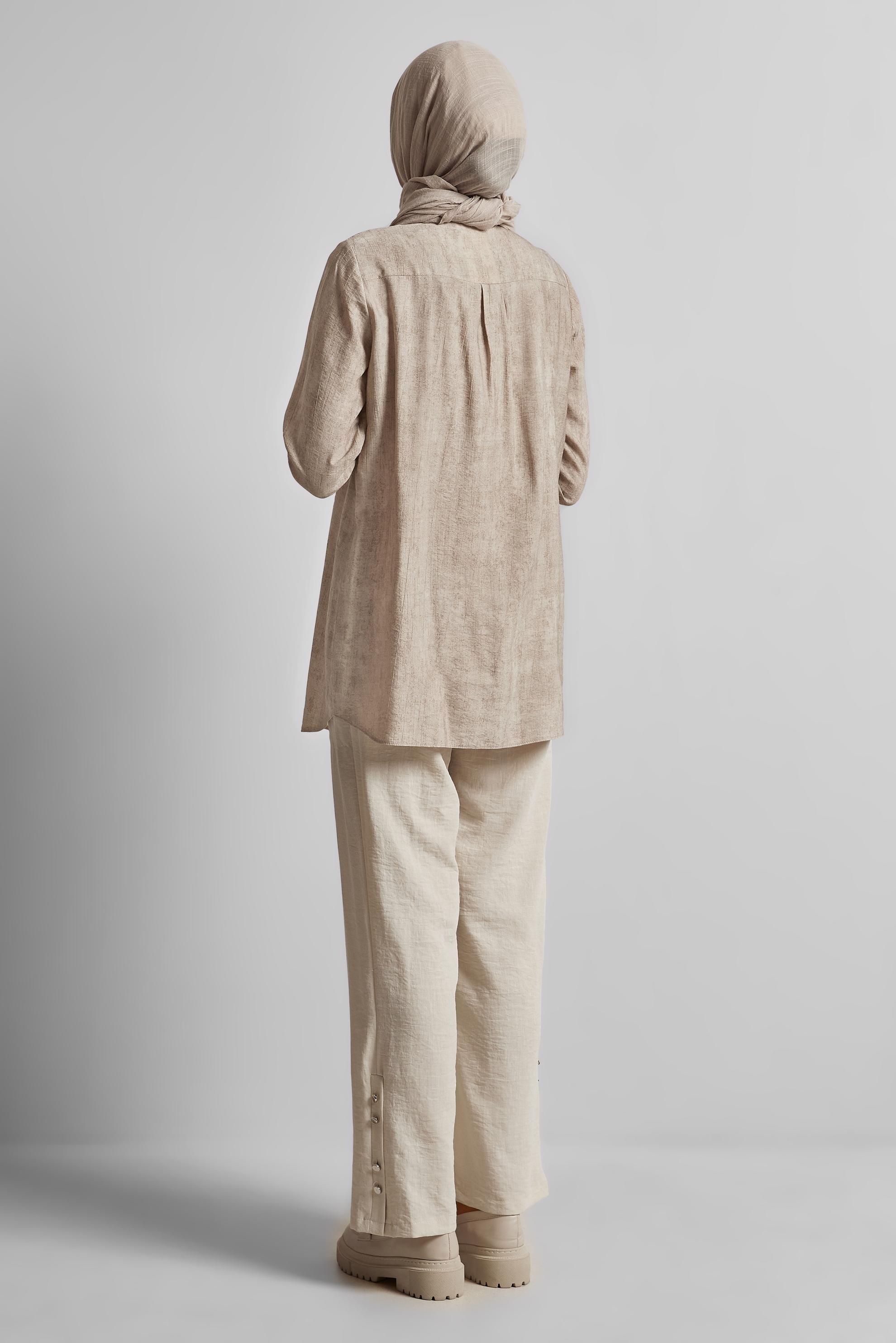 Tesettür giyim BEJ GÖMLEK YAKA TUNİK 45764