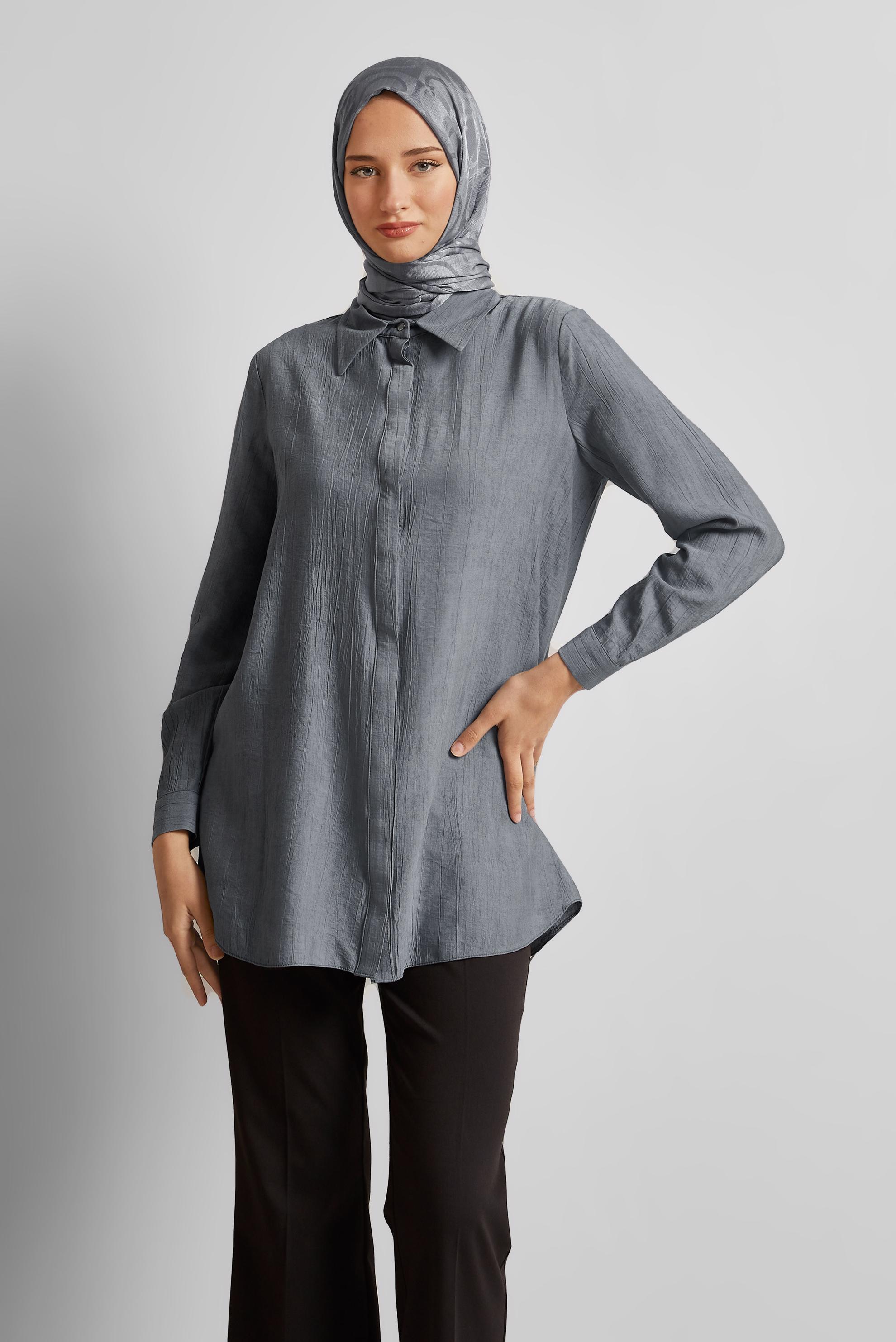 Vêtements hijab GRIS TUNIQUE COL CHEMISE 45764