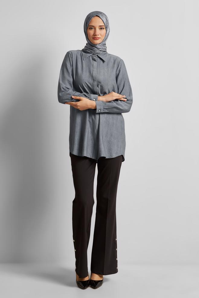 Vêtements hijab GRIS TUNIQUE COL CHEMISE 45764 - ALVİNA