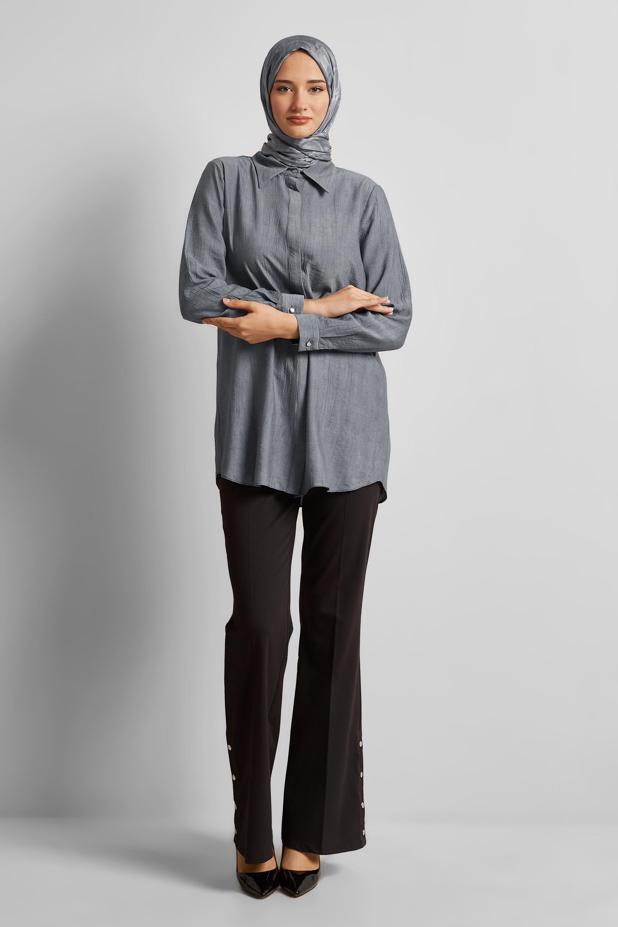 Vêtements hijab GRIS TUNIQUE COL CHEMISE 45764