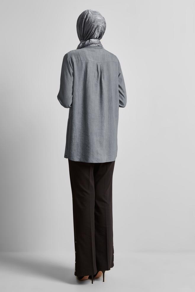Vêtements hijab GRIS TUNIQUE COL CHEMISE 45764 - ALVİNA