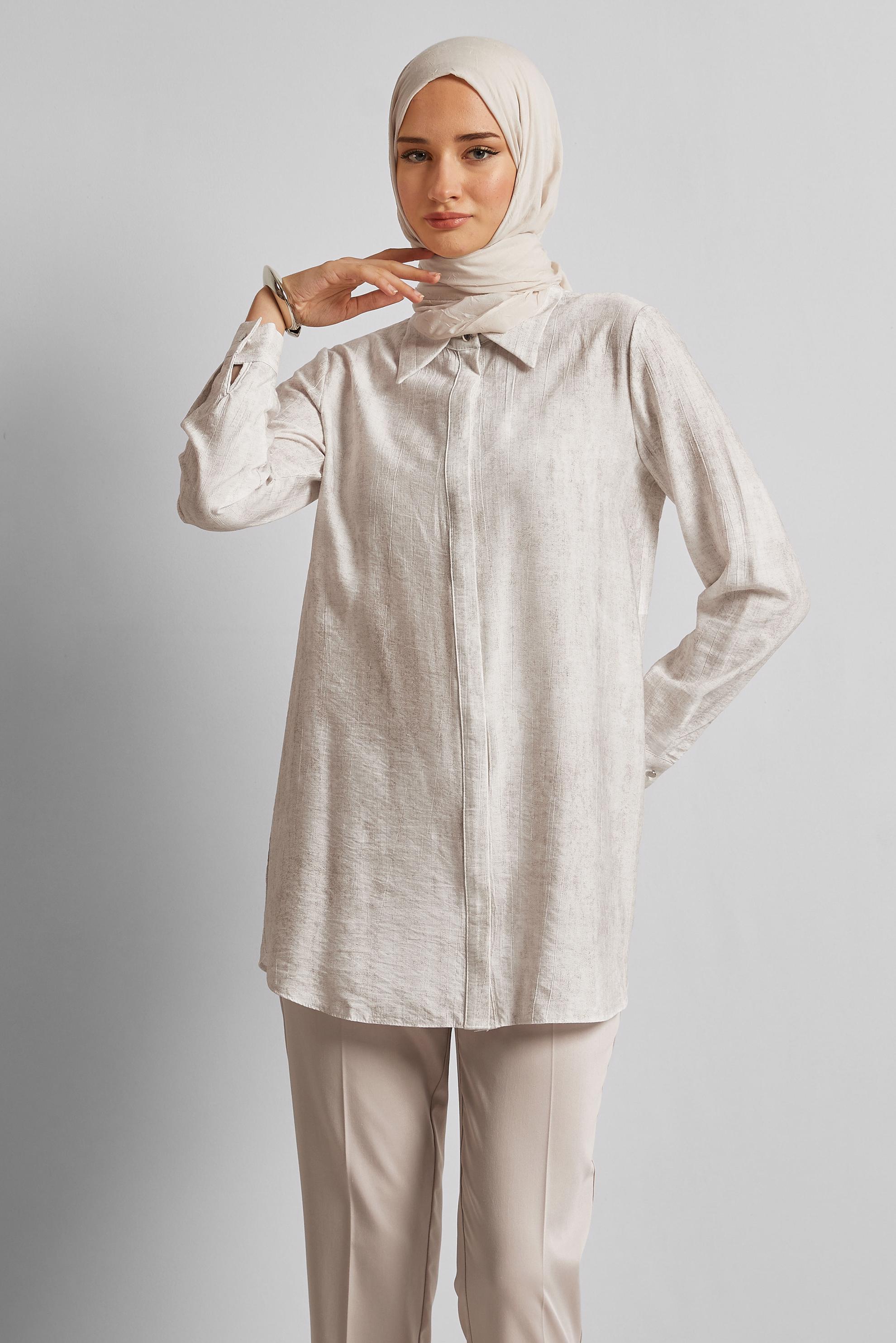 Vêtements hijab ÉCRUE TUNIQUE COL CHEMISE 45764