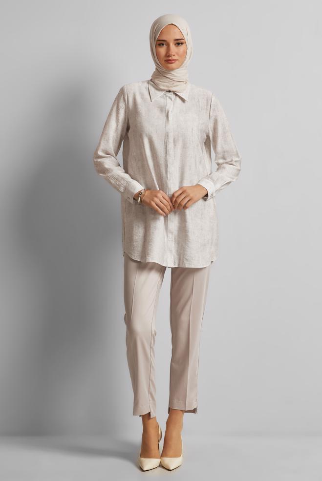 Vêtements hijab ÉCRUE TUNIQUE COL CHEMISE 45764 - ALVİNA