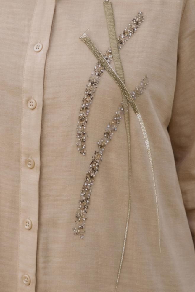 Hijab clothing BEIGE SHIRT COLLAR MUSLIN TUNIC 45770 - ALVİNA