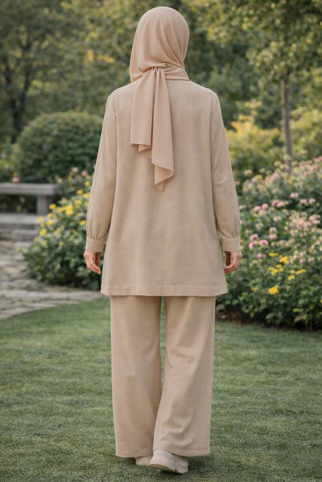 Hijab clothing BEIGE SHIRT COLLAR MUSLIN TUNIC 45770 - ALVİNA