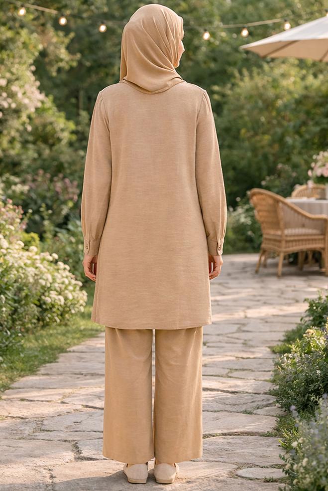 Hijab clothing BROWN SHIRT COLLAR MUSLIN TUNIC 45770 - ALVİNA