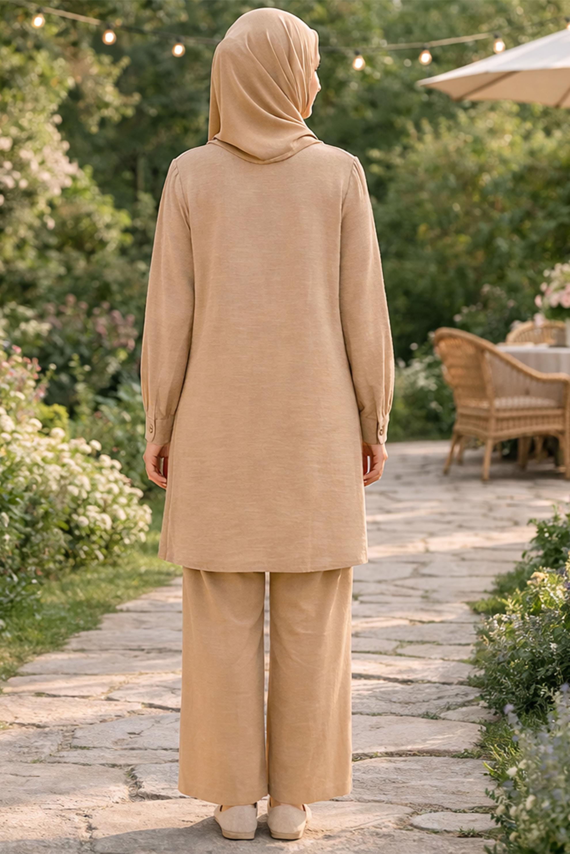 Hijab clothing BROWN SHIRT COLLAR MUSLIN TUNIC 45770