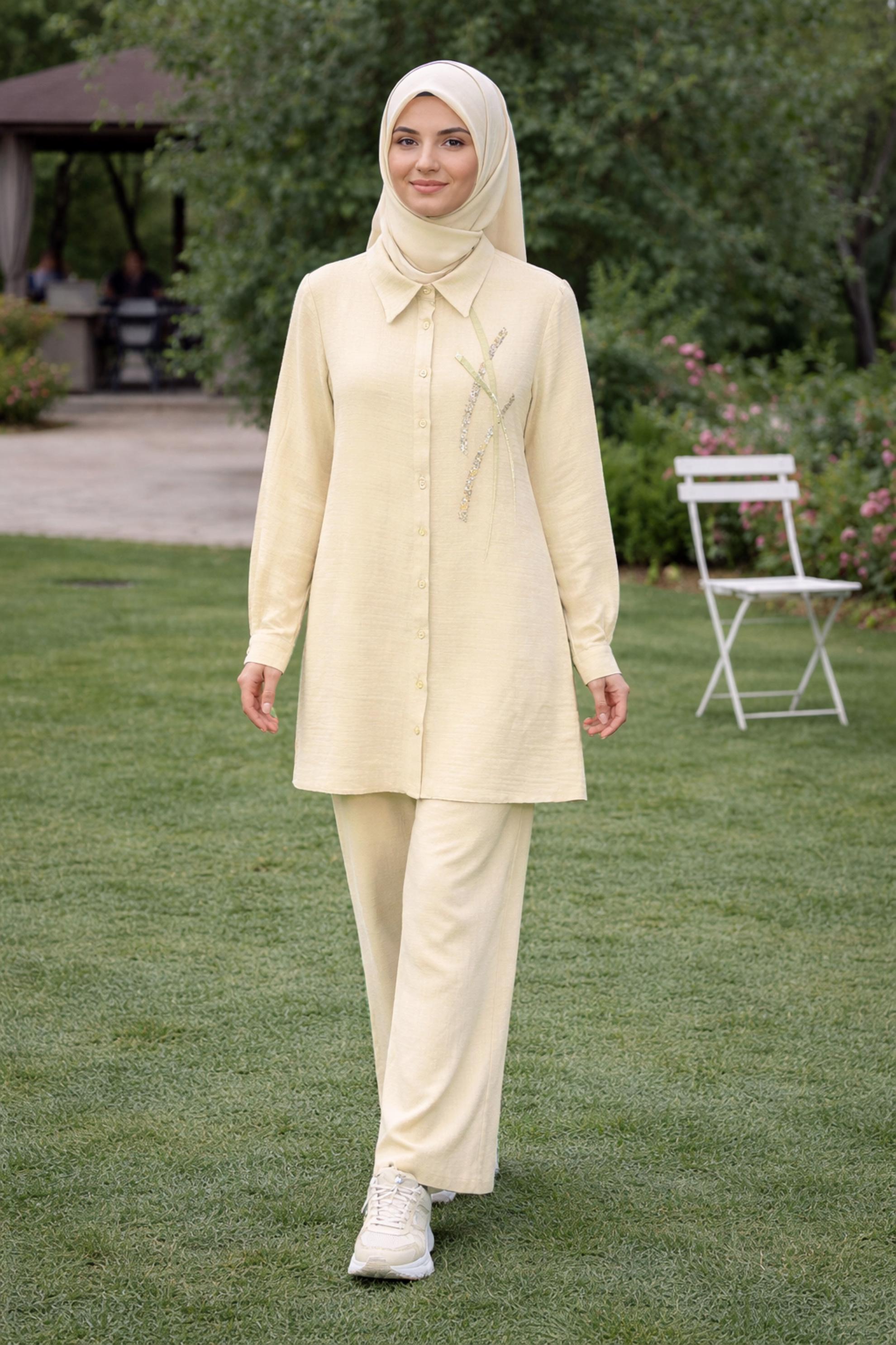 Hijab clothing ECRU SHIRT COLLAR MUSLIN TUNIC 45770