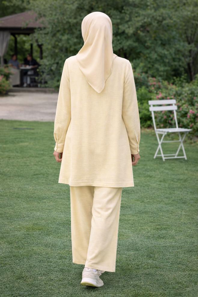 Hijab clothing ECRU SHIRT COLLAR MUSLIN TUNIC 45770 - ALVİNA