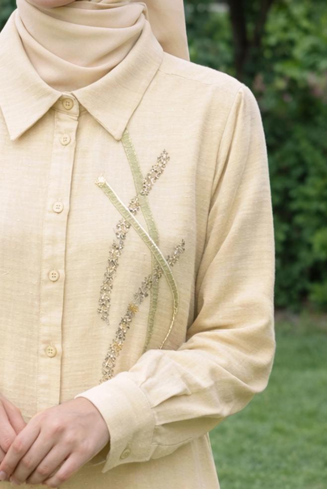 Hijab clothing ECRU SHIRT COLLAR MUSLIN TUNIC 45770 - ALVİNA