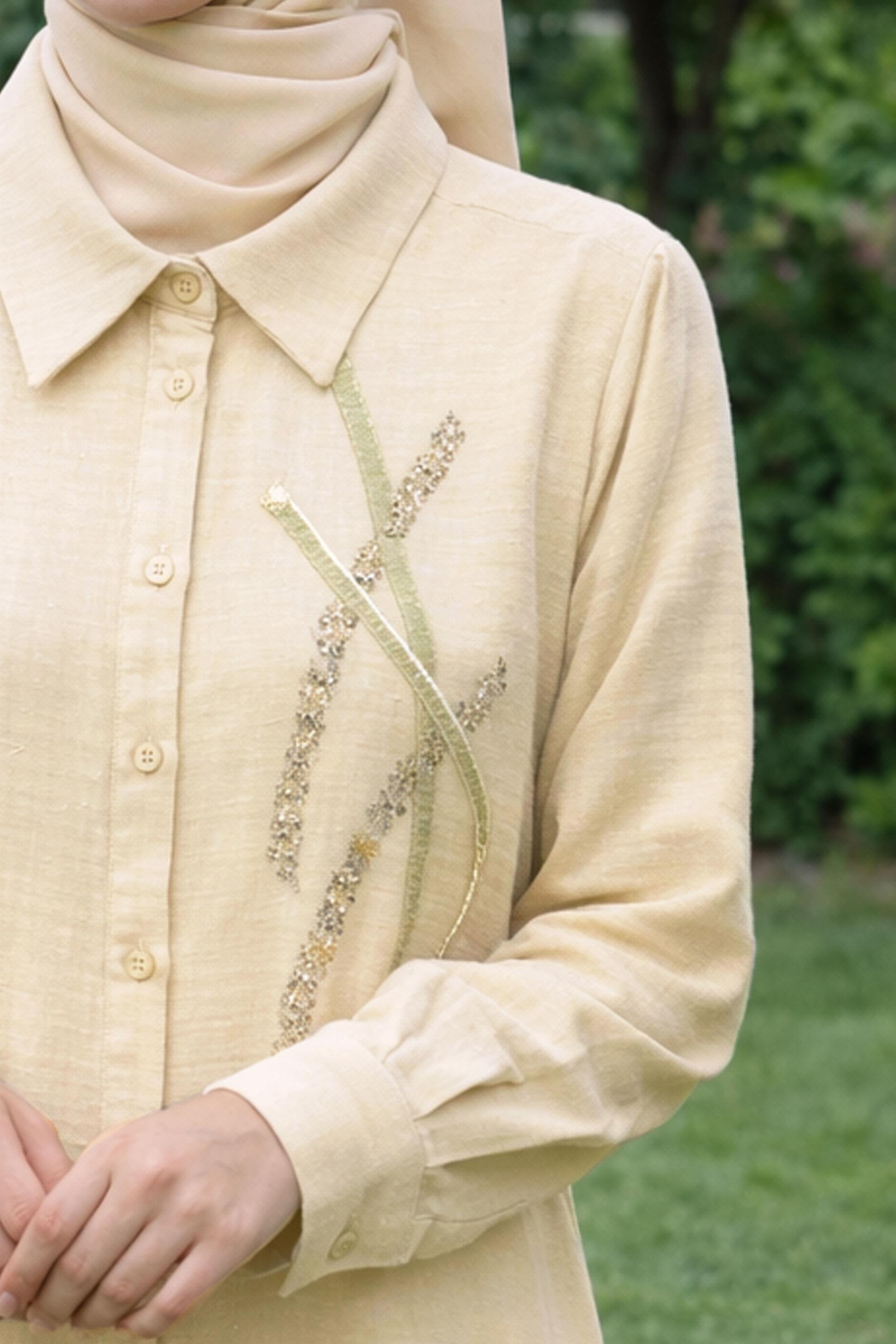 Hijab clothing ECRU SHIRT COLLAR MUSLIN TUNIC 45770