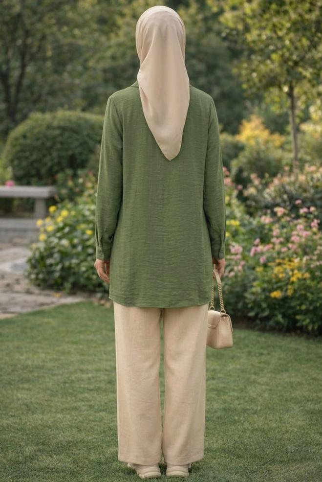 Hijab clothing KHAKI SHIRT COLLAR MUSLIN TUNIC 45770 - ALVİNA