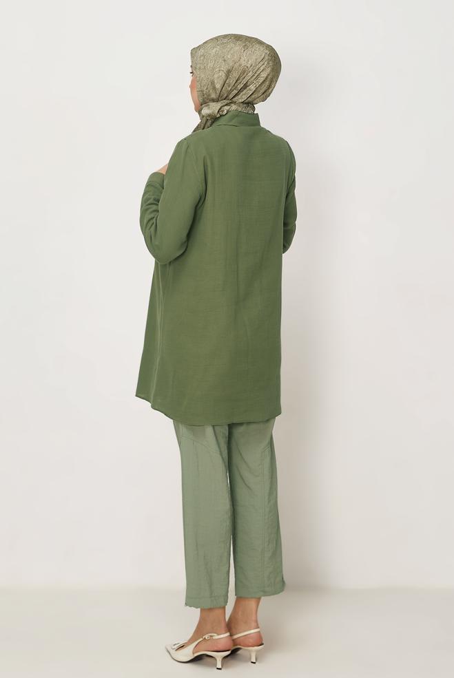 Vêtements hijab KAKI TUNIQUE MOUSSELINE COL CHEMISE 45770 - ALVİNA