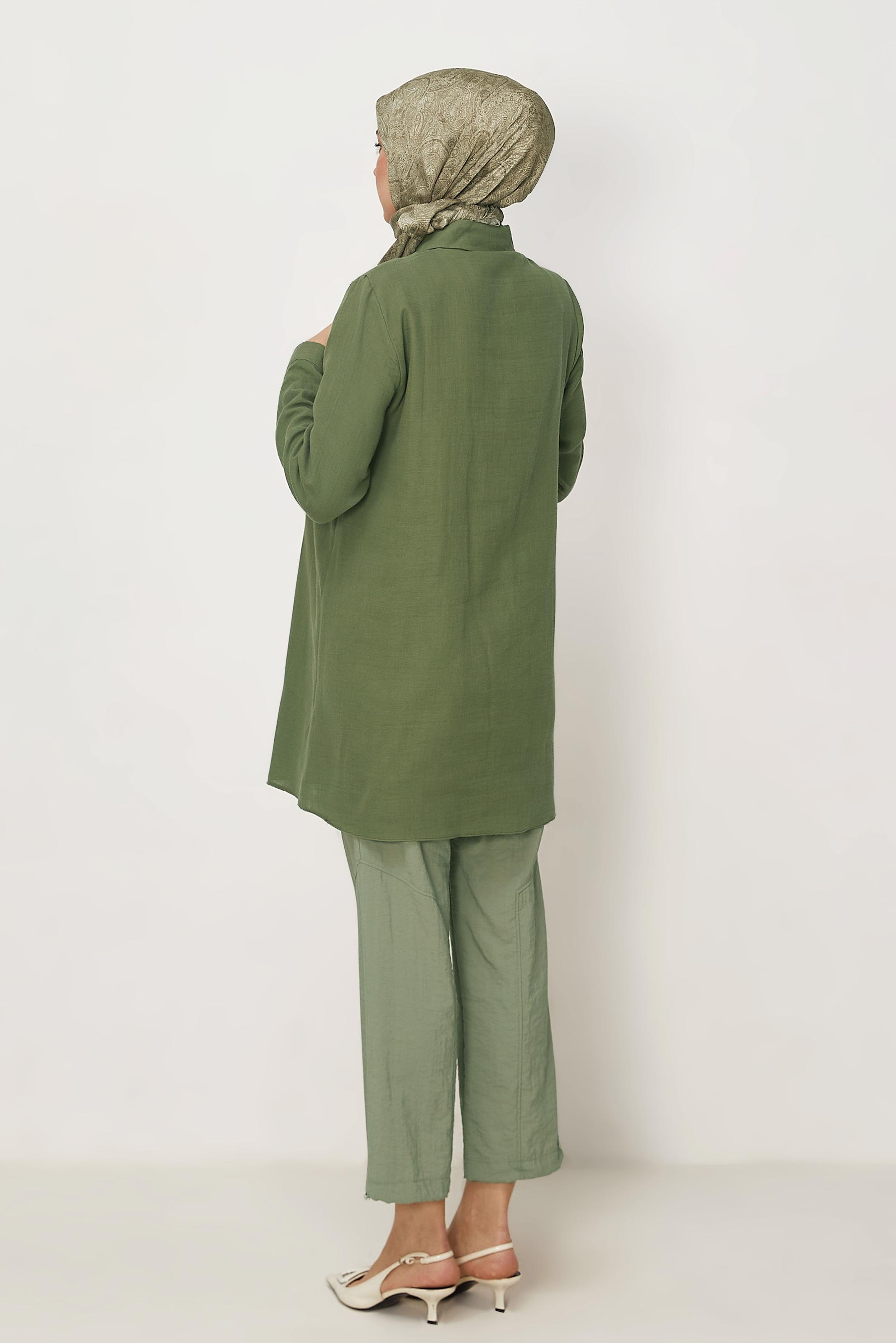 Vêtements hijab KAKI TUNIQUE MOUSSELINE COL CHEMISE 45770