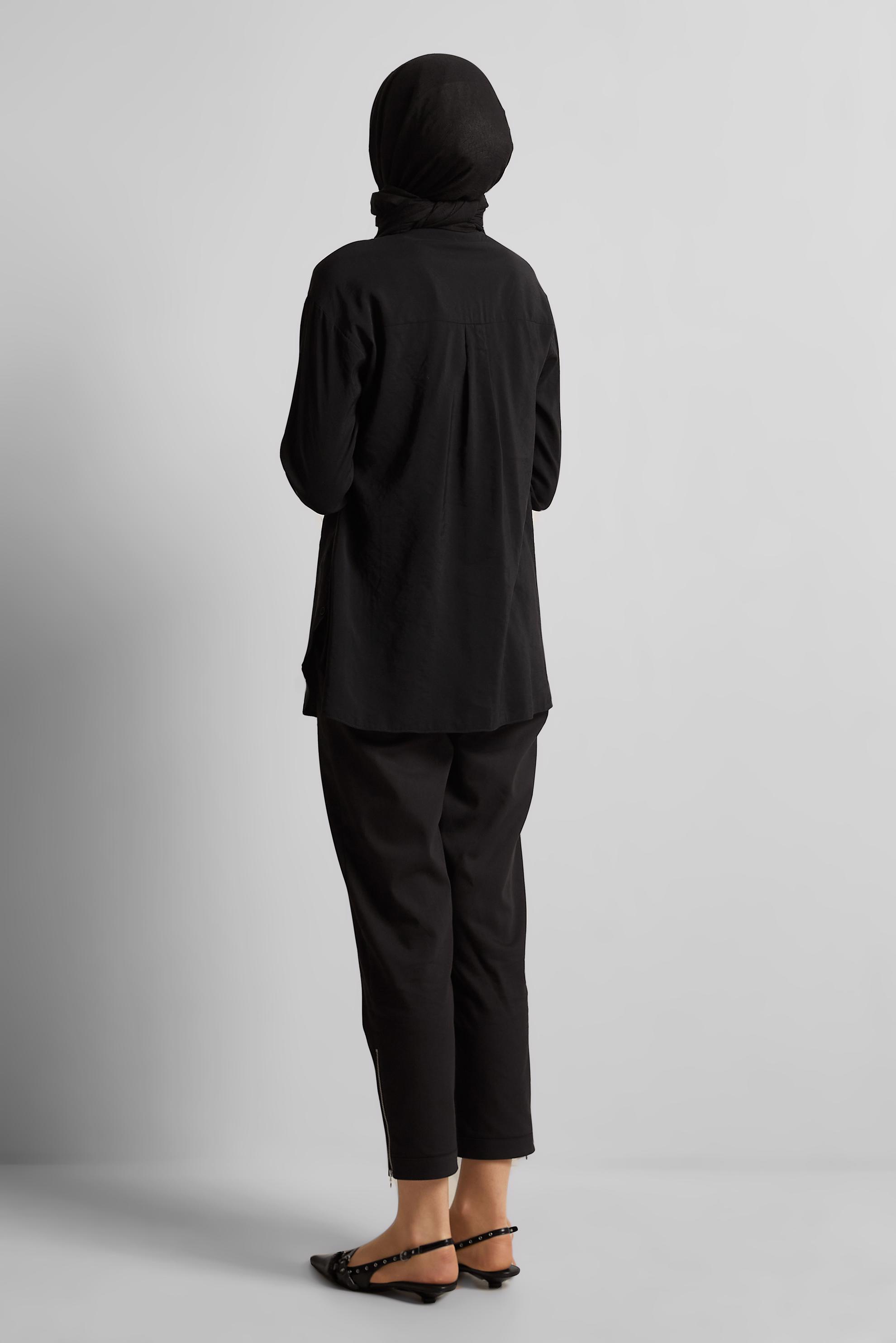 Tesettür giyim SİYAH GÖMLEK YAKA TUNİK 45771