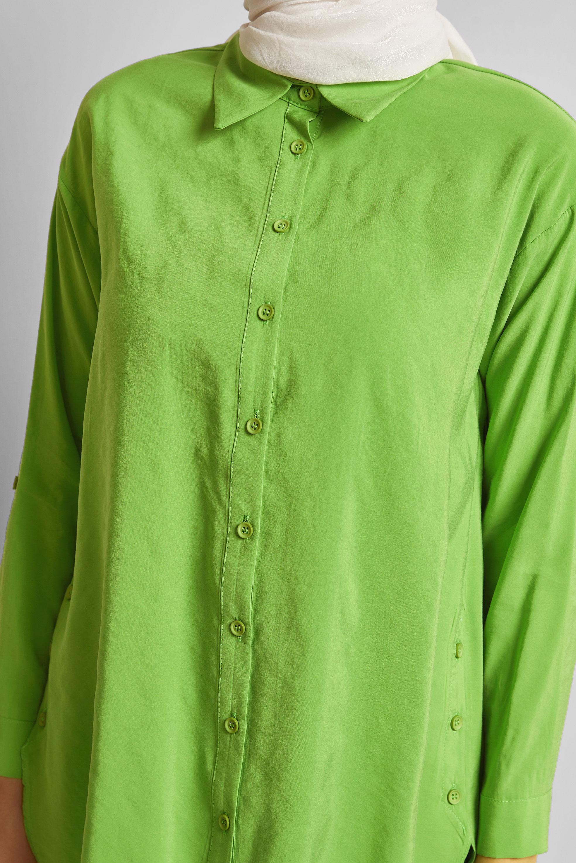 Tesettür giyim YEŞİL GÖMLEK YAKA TUNİK 45771