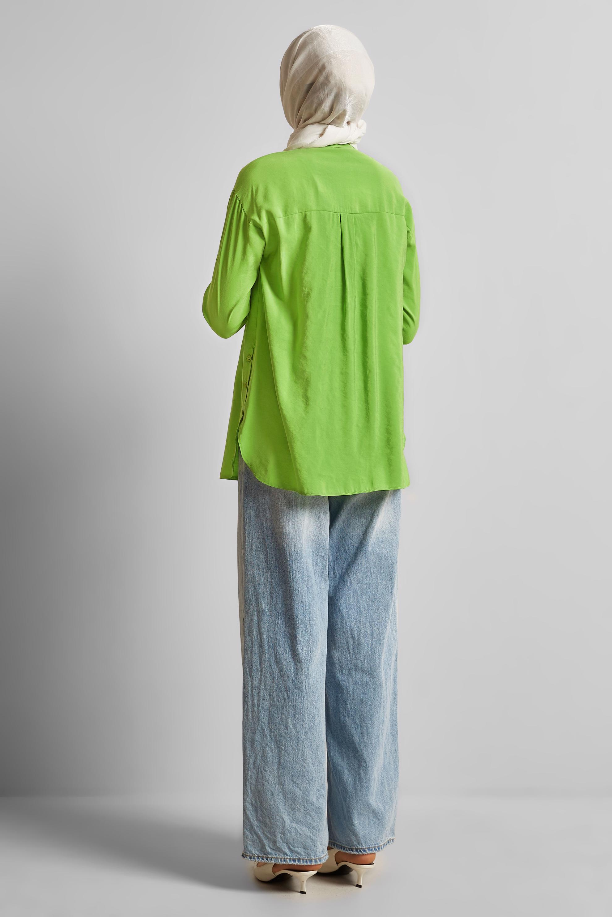 Tesettür giyim YEŞİL GÖMLEK YAKA TUNİK 45771