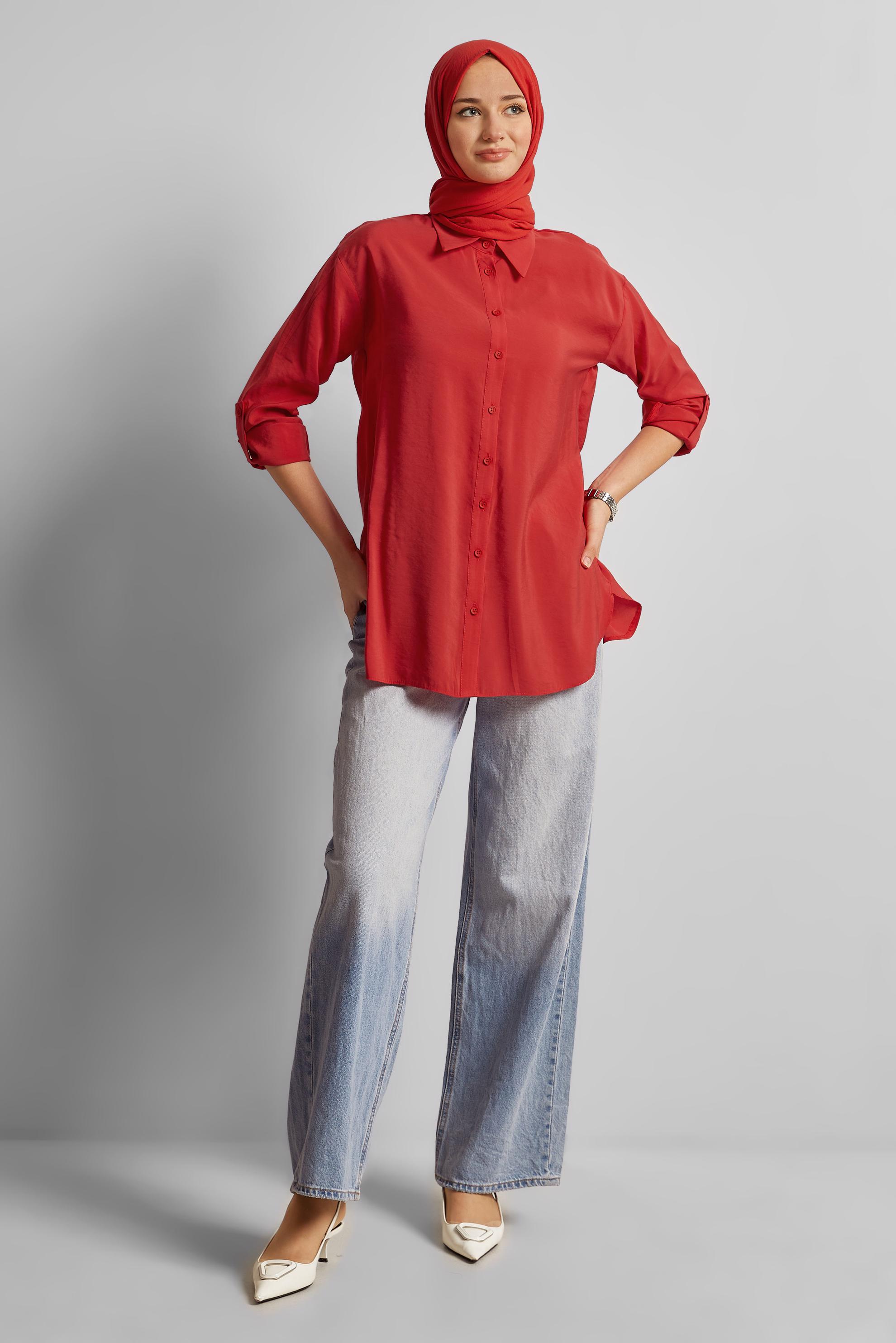 Vêtements hijab ROUGE TUNIQUE COL CHEMISE 45771