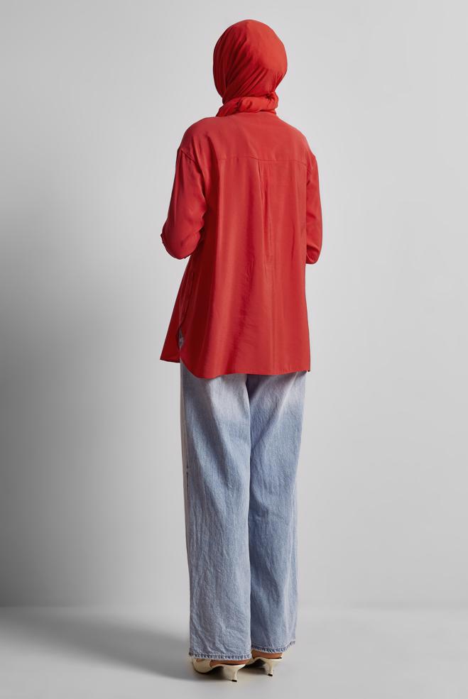 Vêtements hijab ROUGE TUNIQUE COL CHEMISE 45771 - ALVİNA