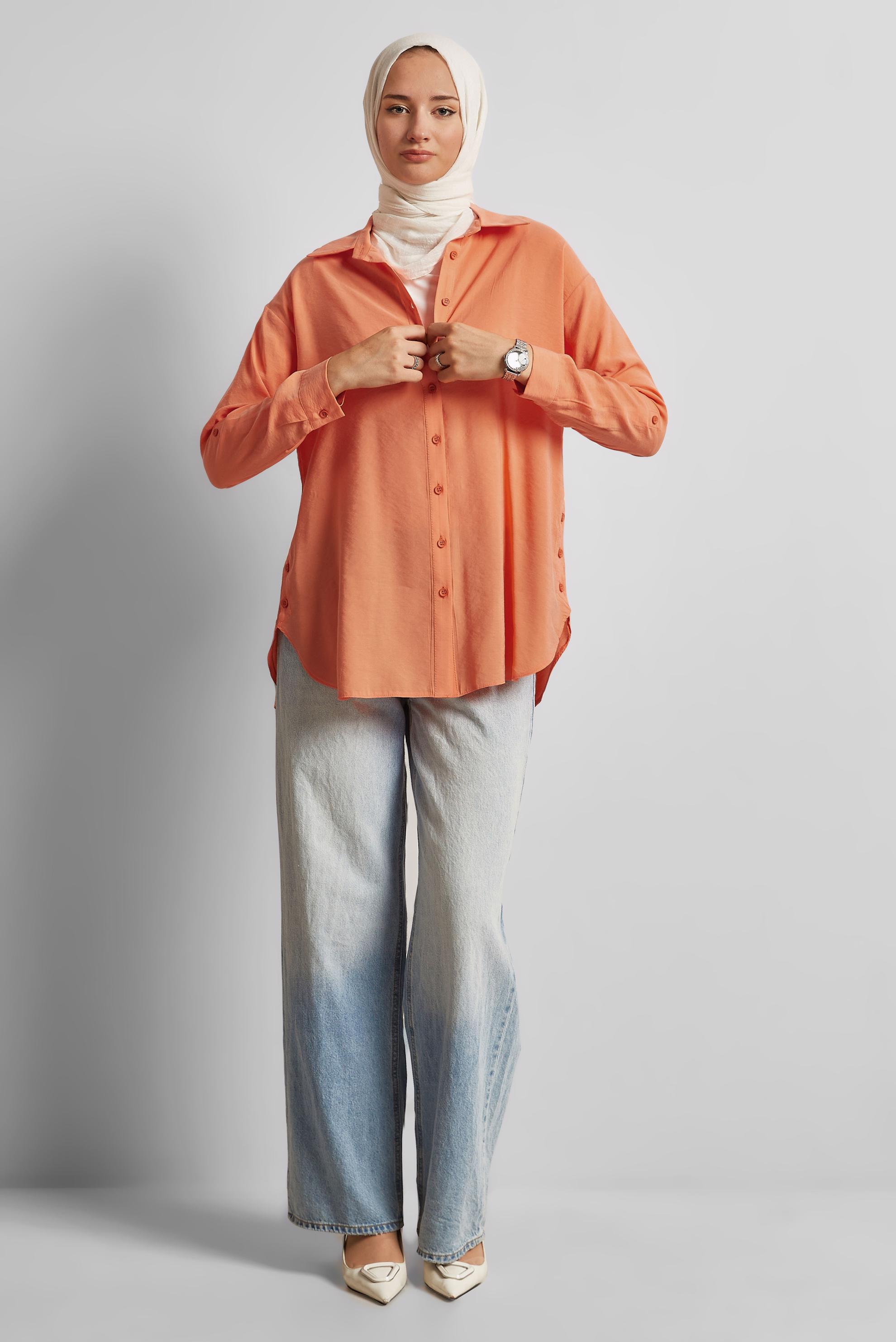 Tesettür giyim TURUNCU GÖMLEK YAKA TUNİK 45771