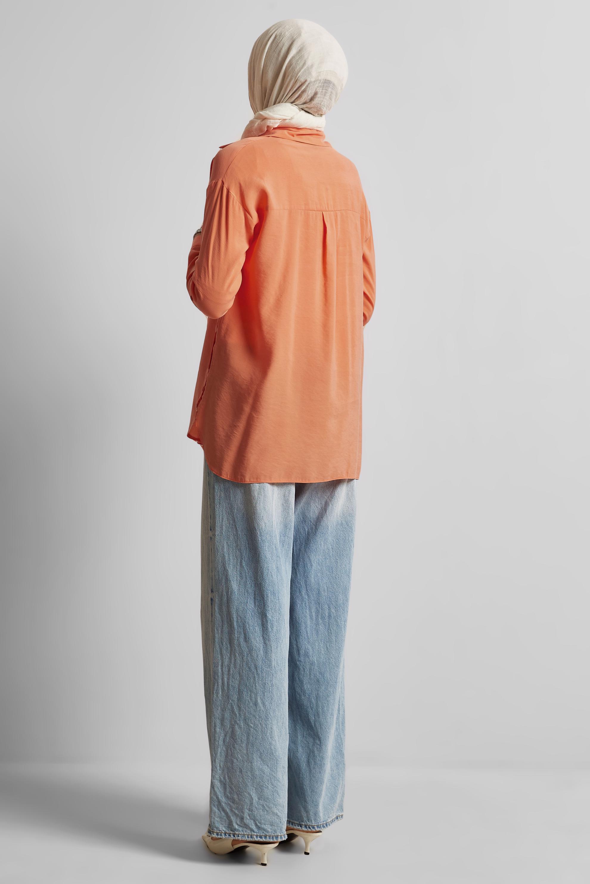 Tesettür giyim TURUNCU GÖMLEK YAKA TUNİK 45771