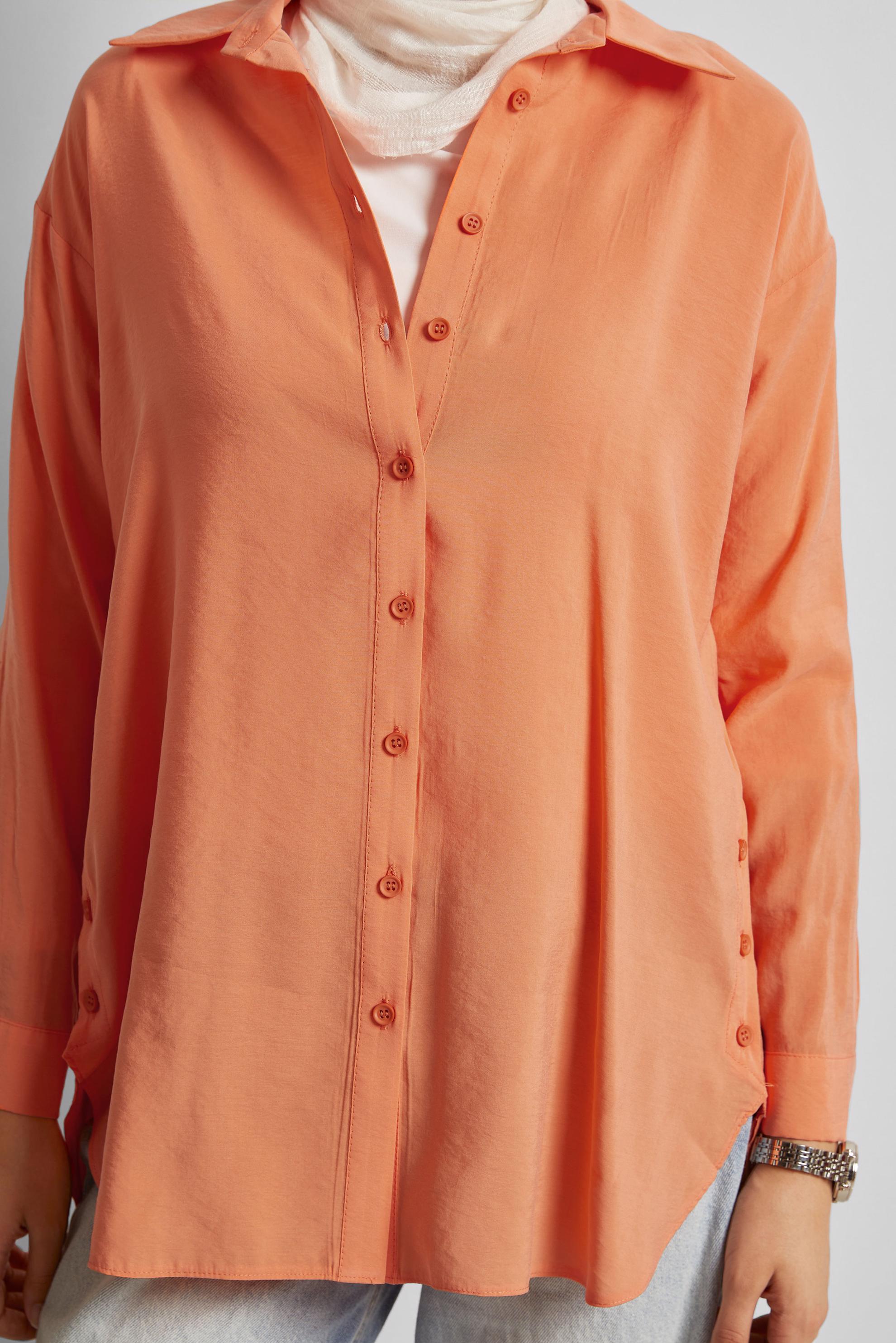 Tesettür giyim TURUNCU GÖMLEK YAKA TUNİK 45771